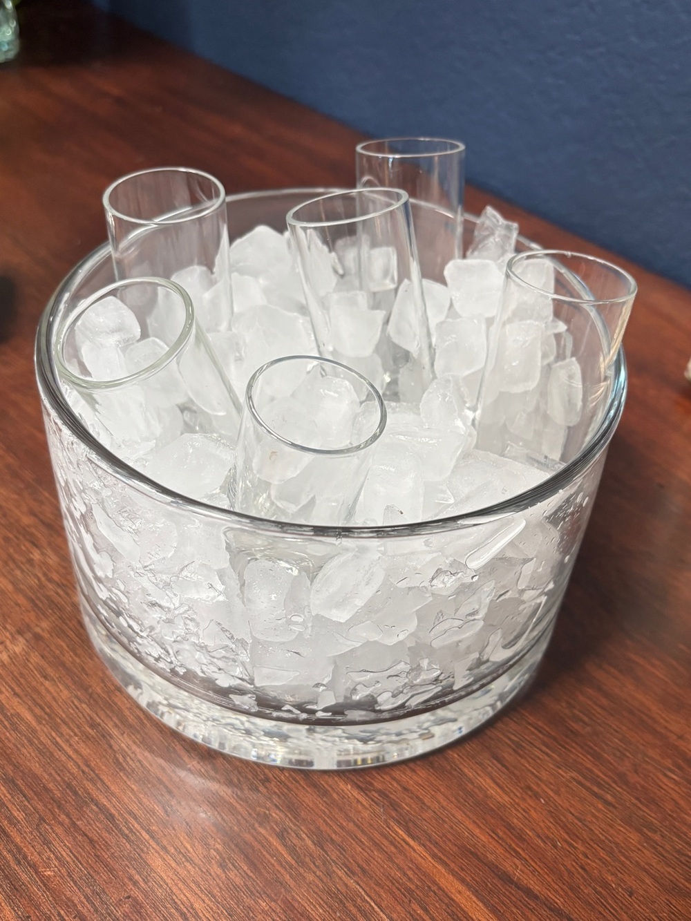 Vintage Crate&Barrel 7pc. Glass Ice Bucket with Shot Glasses-EUC